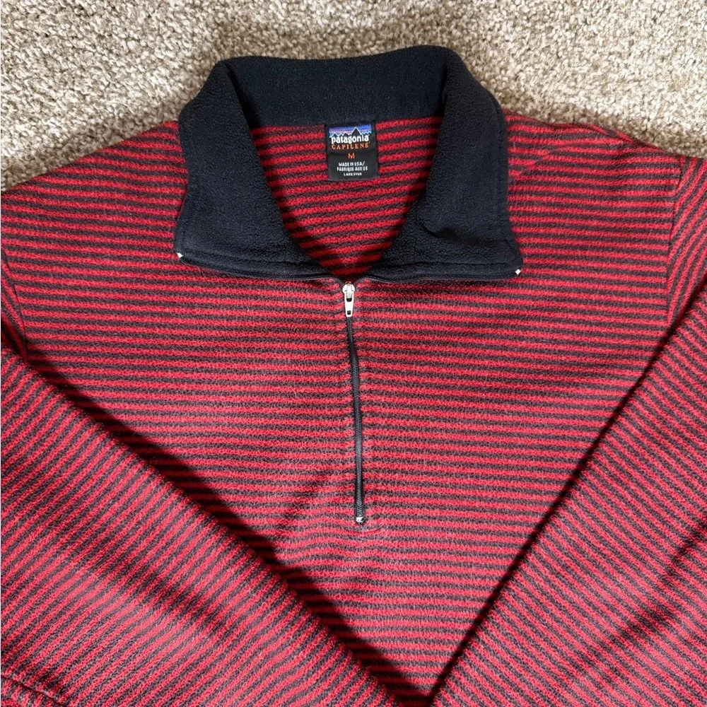 Vintage Patagonia Striped Capilene Midweight Fleece Quarter Zip Top Sz M USA